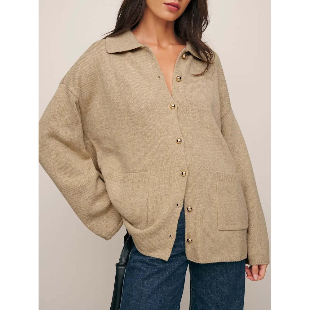 Reformation Parisa Regenerative Wool Cardigan Sweater | Beige S